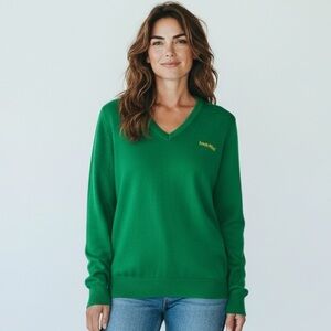PINE STATE Vintage V-Neck Green Embroidered Irish Mist Sweater Size XL